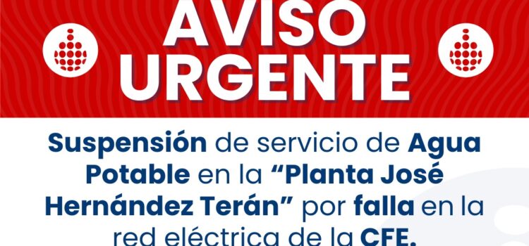 Falla en suministro eléctrico de CFE deja fuera de operación la Planta Potabilizadora José Hernández Terán; suspenden agua potable en zona sur de Los Mochis Falla en suministro eléctrico de CFE deja fuera de operación la Planta Potabilizadora José Hernández Terán; suspenden agua potable en zona sur de Los Mochis