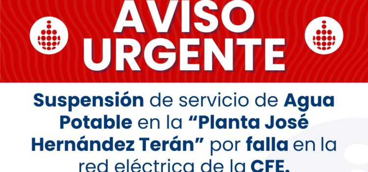 Falla en suministro eléctrico afecta operación de Planta José Hernández Terán; sectores de Los Mochis presentan baja presión en servicio de agua Falla en suministro eléctrico afecta operación de Planta José Hernández Terán; sectores de Los Mochis presentan baja presión en servicio de agua